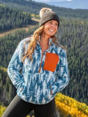 Jack + Sage Blue Bird Sherpa White Forest Print Fleece Quarter Zip Pullover XS